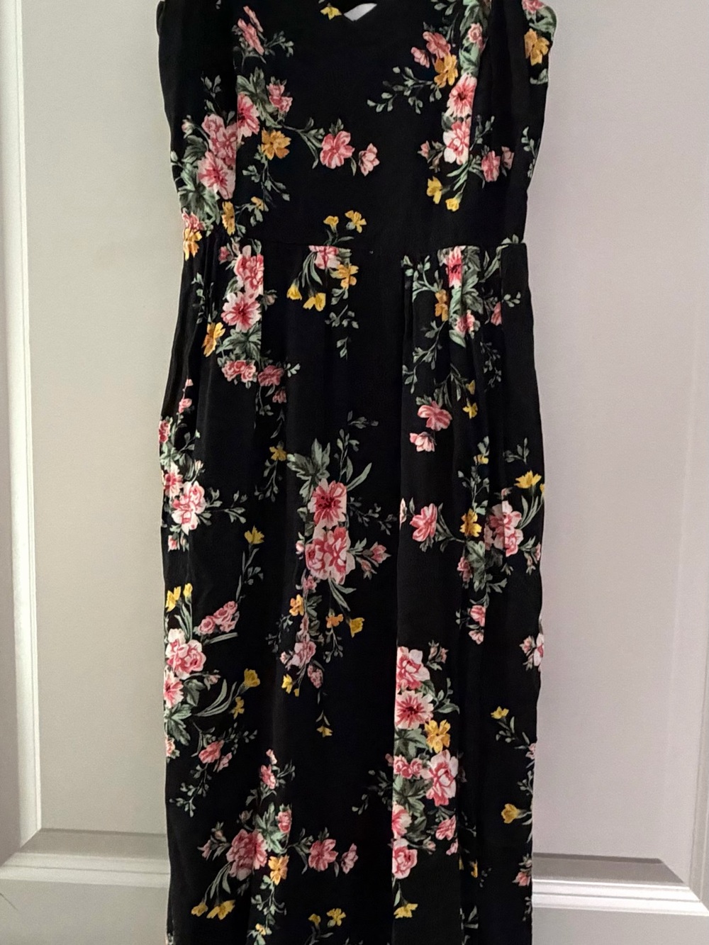 Black Floral Maxi Dress with Pink & Yellow Blooms